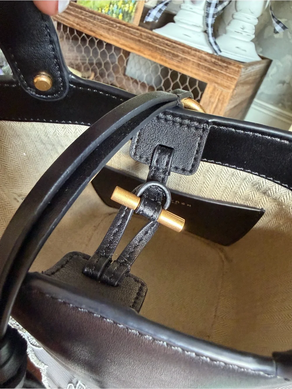 Tory Burch Black Leather Mini Miller Bucket Bag with Crossbody Strap